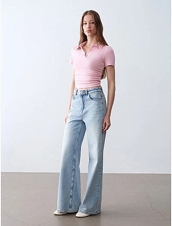 DILVIN T-shirt Polo Court Femme, Coupe Slim