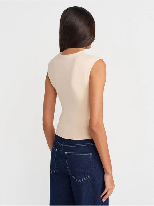 DILVIN T-shirt sans manches côtelé à col rond et coupe ajustée - Kiabi