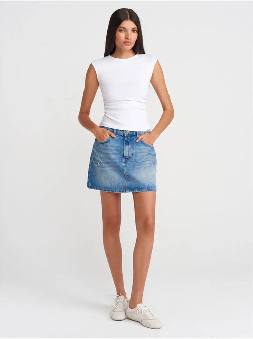 DILVIN T-shirt sans manches côtelé à col rond et coupe ajustée - Kiabi