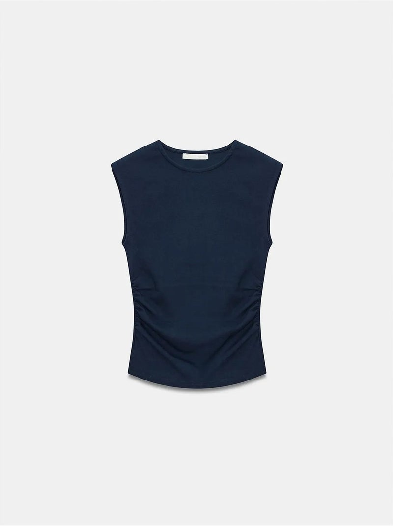 Dilvin t-shirt sans manches côtelé à col rond et coupe ajustée Bleu lagon - Kiabi