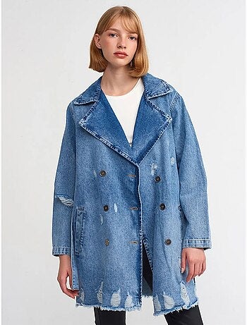 Dilvin trench long en denim de coton