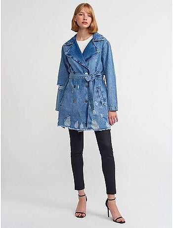 Dilvin trench long en denim de coton