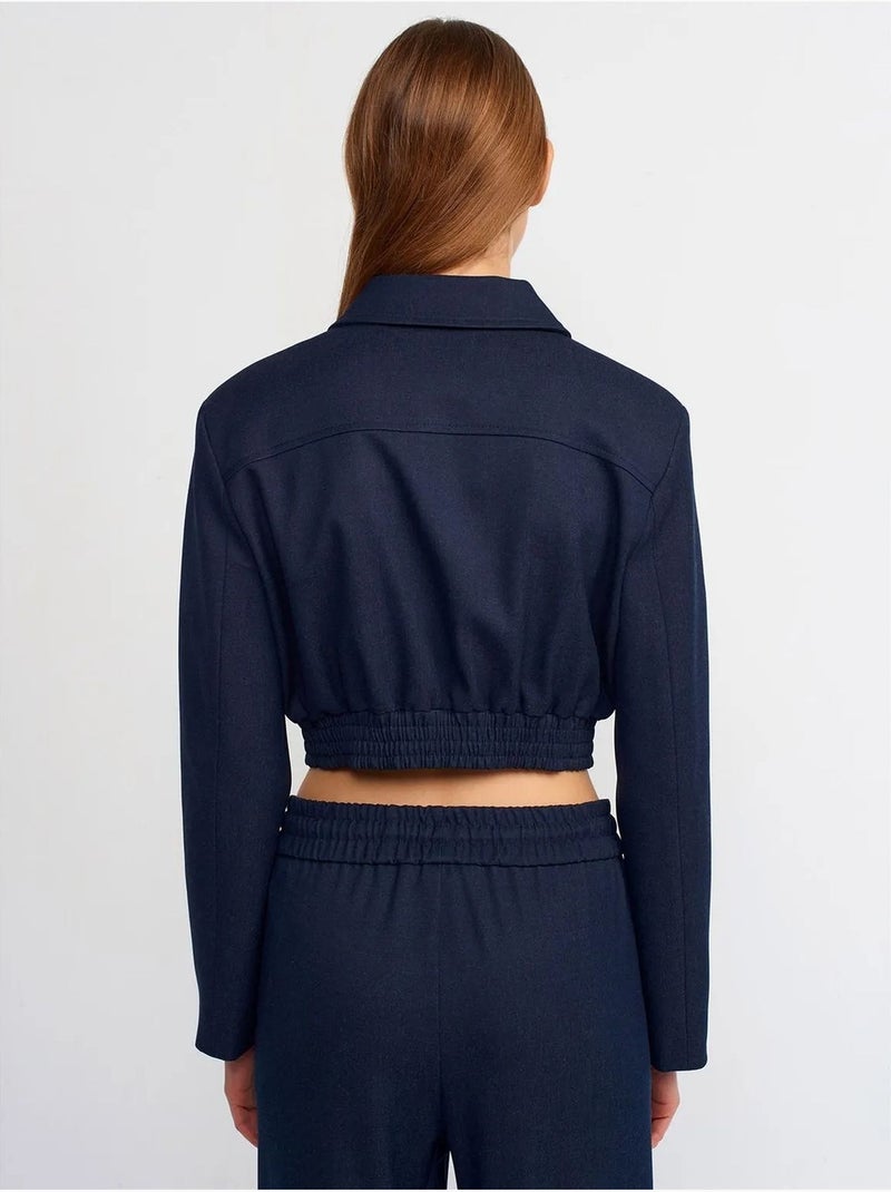 DILVIN Veste Bomber Courte En Crêpe Bleu marine - Kiabi