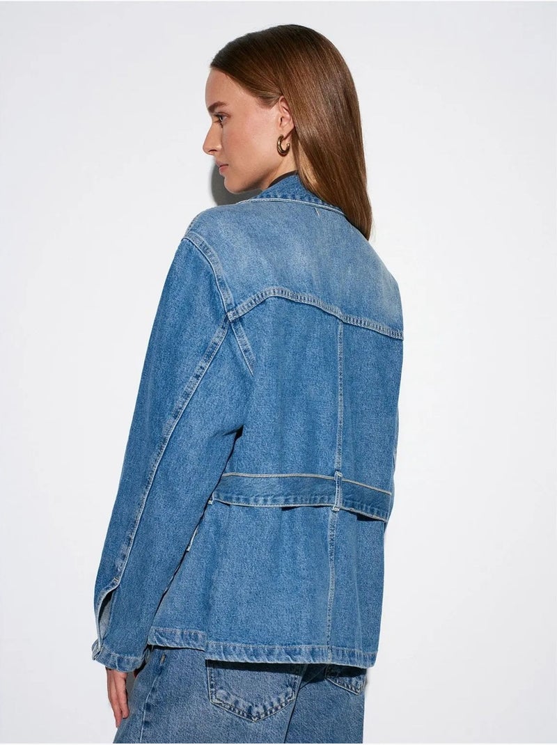 Dilvin veste en denim ceinturée pour femme Bleu saphir - Kiabi