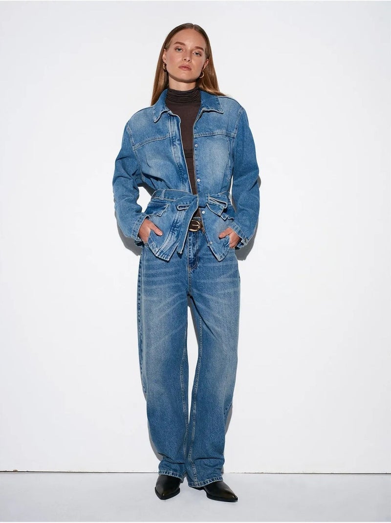 Dilvin veste en denim ceinturée pour femme Bleu saphir - Kiabi