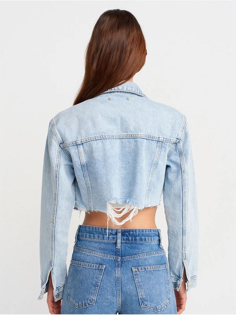DILVIN Veste En Denim Courte Femme Bleu clair - Kiabi