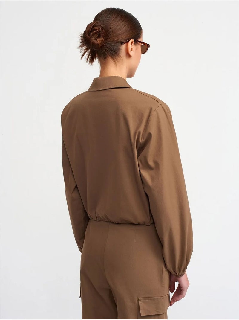 DILVIN Veste Femme En Popeline De Coton À Fermeture Éclair Kaki - Kiabi