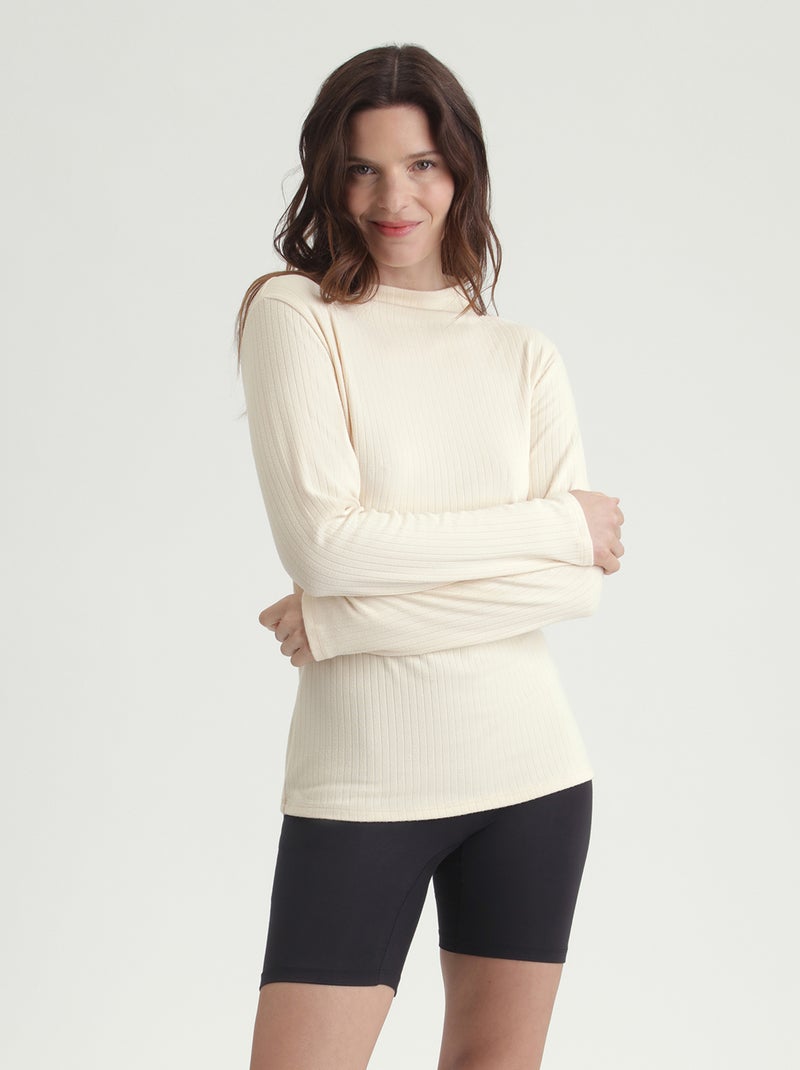 Dim Thermal ,T-shirt thermique manches longues et col montant Beige - Kiabi