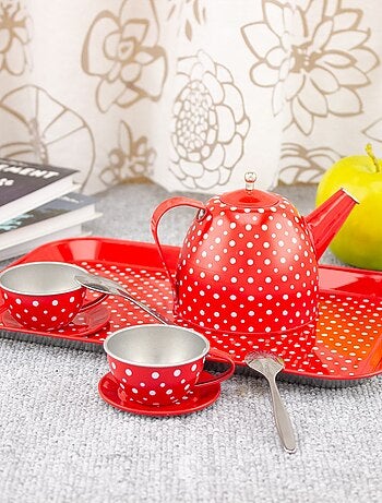 Dinette en métal rouge à pois