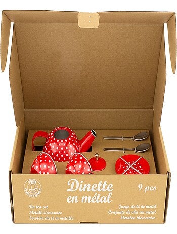 Dinette en métal rouge à pois