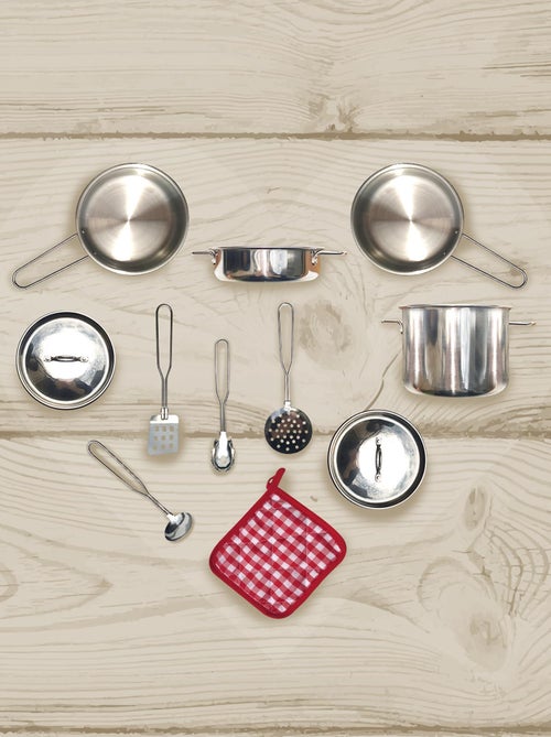 Dinette enfant 11 ustensiles de cuisine accessoires acier inoxydable - Kiabi