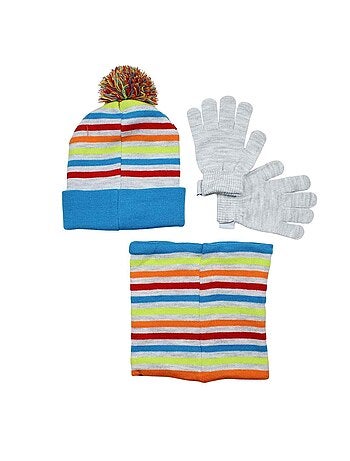 Disney - Bonnet avec pompom, gants et snood colorés