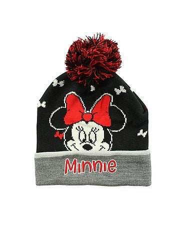 Disney - Bonnet enfant avec pompon noir et rouge motif personnage