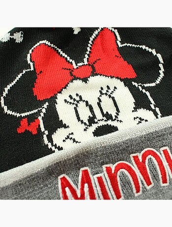 Disney - Bonnet enfant avec pompon noir et rouge motif personnage