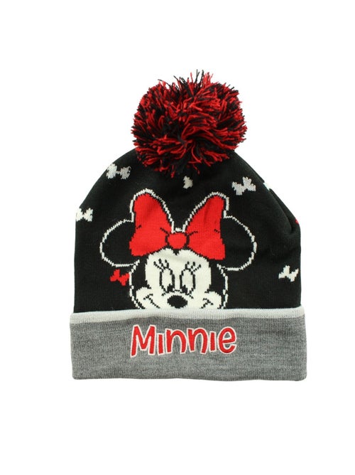 Disney - Bonnet enfant avec pompon noir et rouge motif personnage - Kiabi