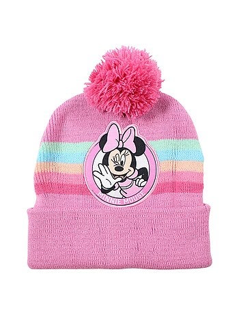Disney - Bonnet enfant rose avec pompon motif personnage