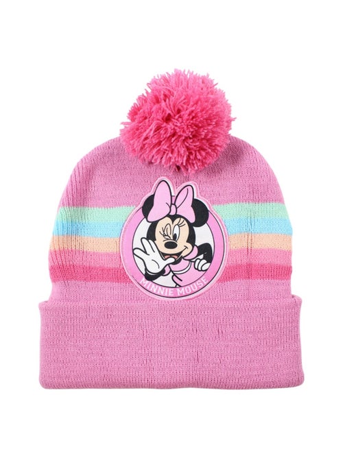 Disney - Bonnet enfant rose avec pompon motif personnage - Kiabi