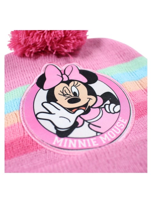 Disney - Bonnet enfant rose avec pompon motif personnage - Kiabi