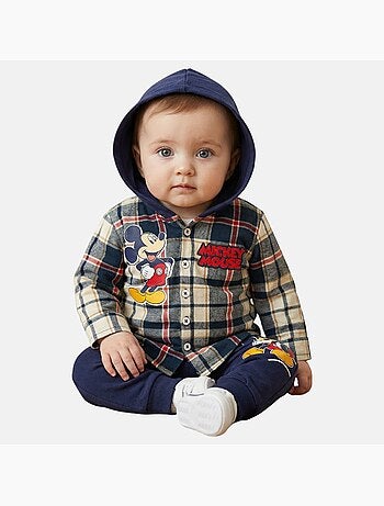 Disney - Ensemble b?b? gar?on chemise ? carreaux avec capuche et pantalon motif personnage