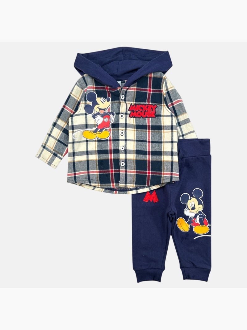 Disney - Ensemble b?b? gar?on chemise ? carreaux avec capuche et pantalon motif personnage Bleu marine - Kiabi