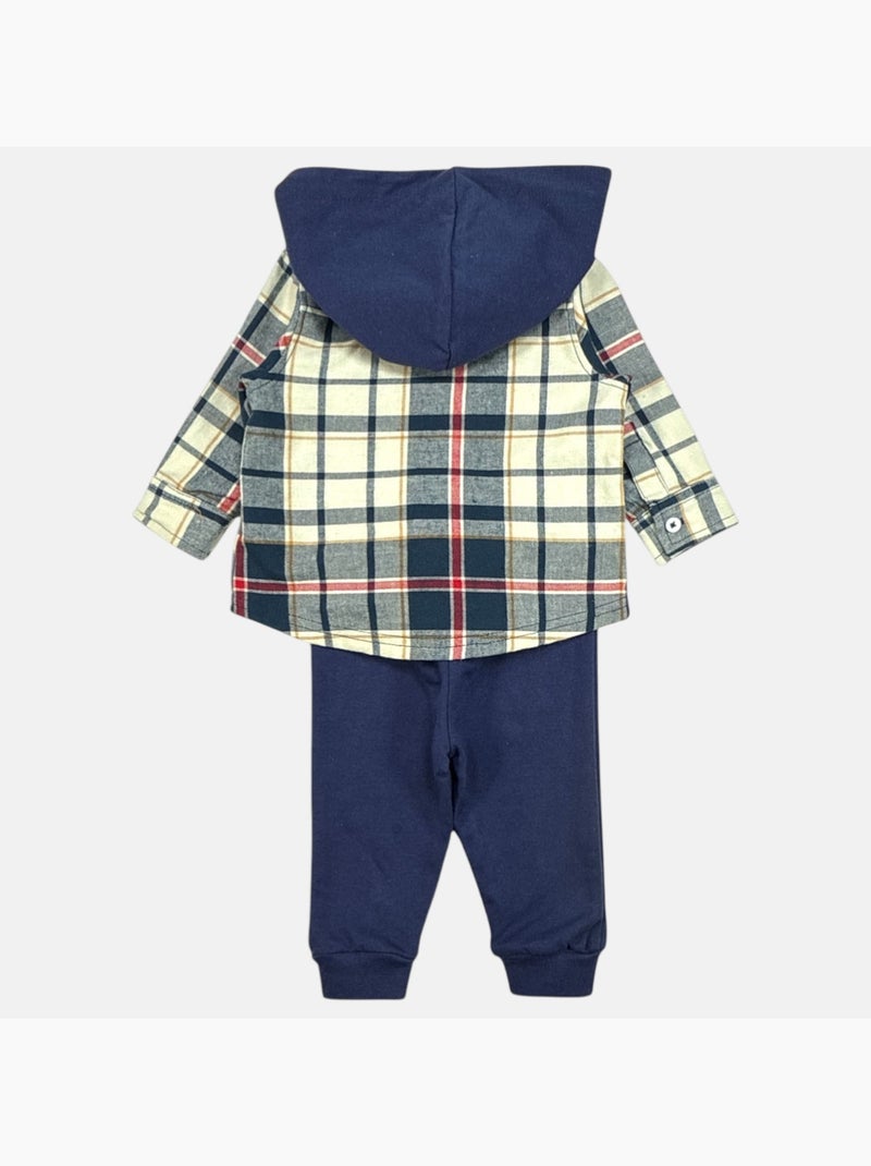 Disney - Ensemble b?b? gar?on chemise ? carreaux avec capuche et pantalon motif personnage Bleu marine - Kiabi