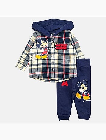 Disney - Ensemble bébé garçon chemise à carreaux avec capuche et pantalon motif personnage