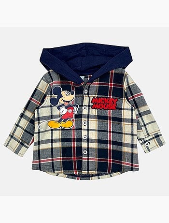 Disney - Ensemble bébé garçon chemise à carreaux avec capuche et pantalon motif personnage