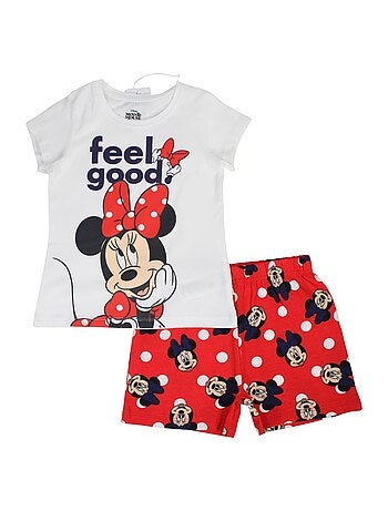 Disney - Ensemble enfant t-shirt blanc et short rouge à pois motif personnage