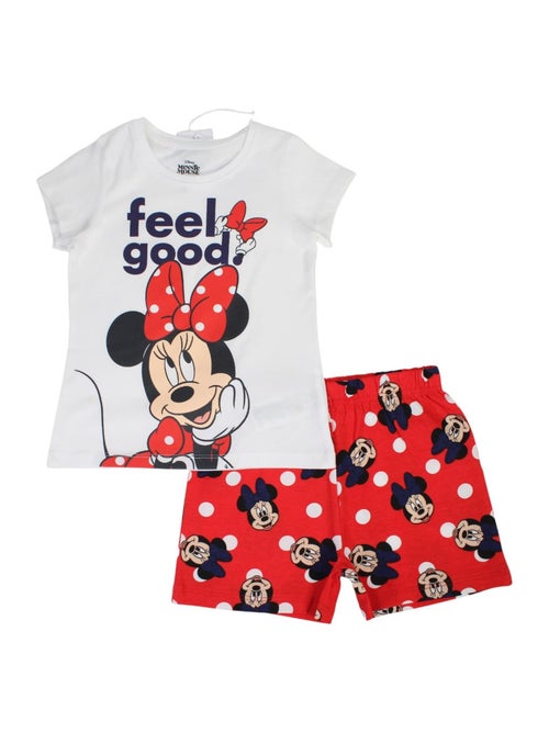 Disney - Ensemble enfant t-shirt blanc et short rouge à pois motif personnage - Kiabi