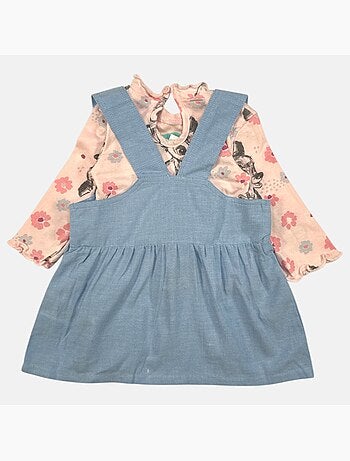 Disney - ensemble robe salopette en jean et t-shirt manches longues