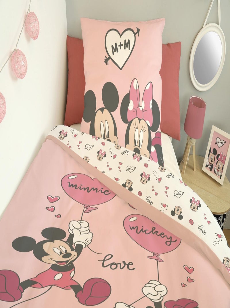 DISNEY - Housse de couette Mickey et Minnie 140x200 cm - 100% Coton - Rose Rose - Kiabi