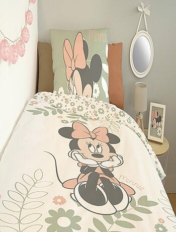 DISNEY - Housse de couette Minnie 140x200 cm - 100% Coton - Vert