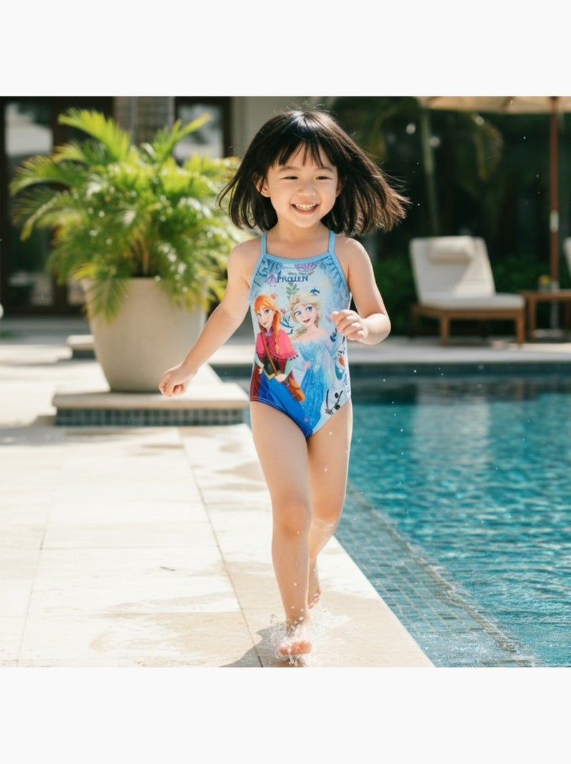 Disney - maillot de bain 1 pièce à volants, fines bretelles Bleu - Kiabi
