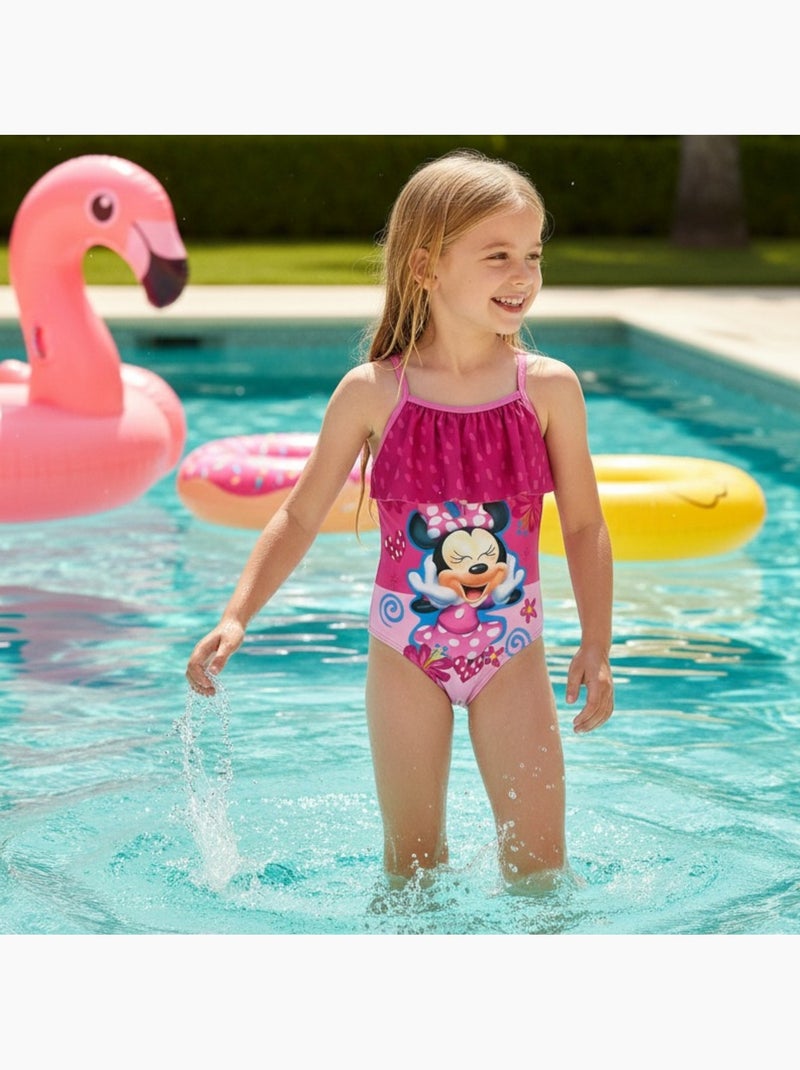 Disney - Maillot de bain 1 pièce avec volant et imprimé fille Rose - Kiabi