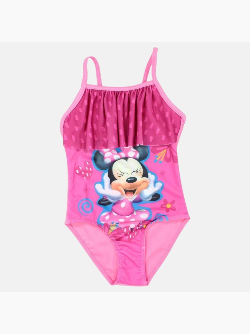 Disney - Maillot de bain 1 pièce avec volant et imprimé fille Rose - Kiabi