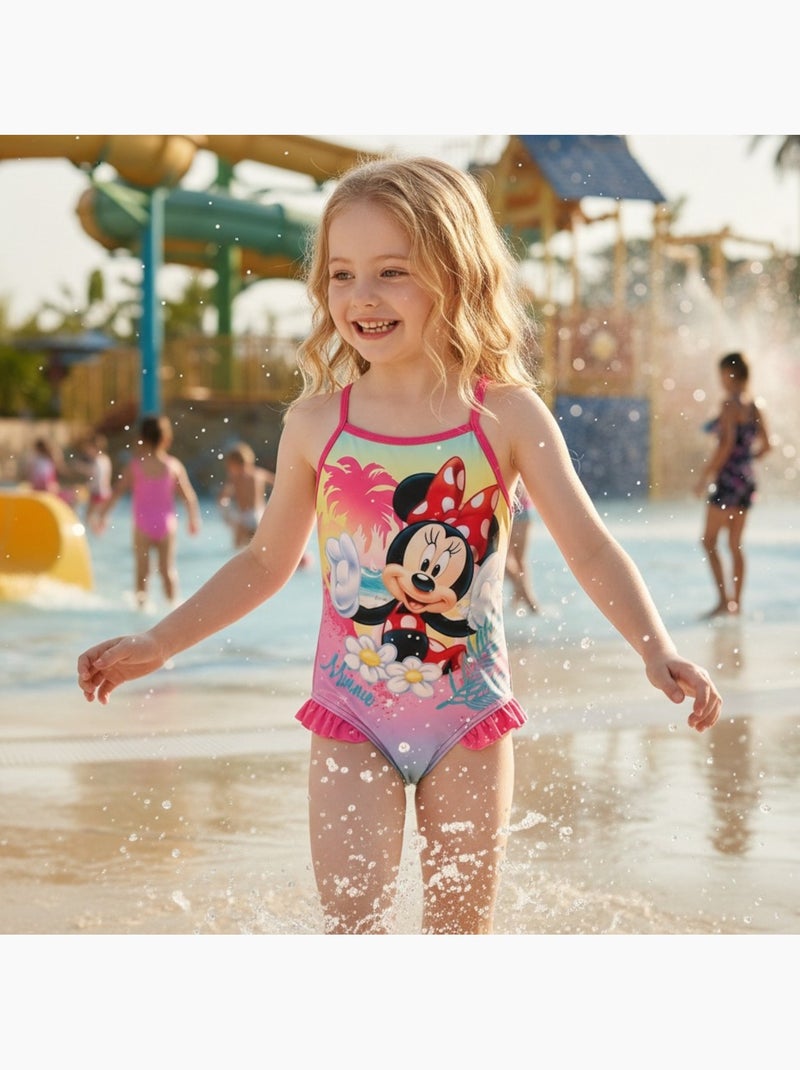 Disney - maillot de bain 1 pièce imprimé, finitions volantées et fines bretelles Rose - Kiabi