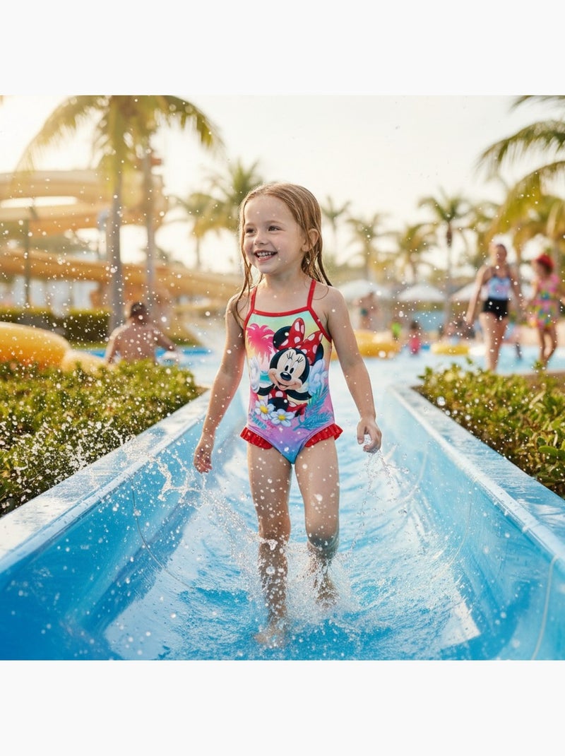 Disney - maillot de bain 1 pièce imprimé, finitions volantées et fines bretelles Rouge - Kiabi