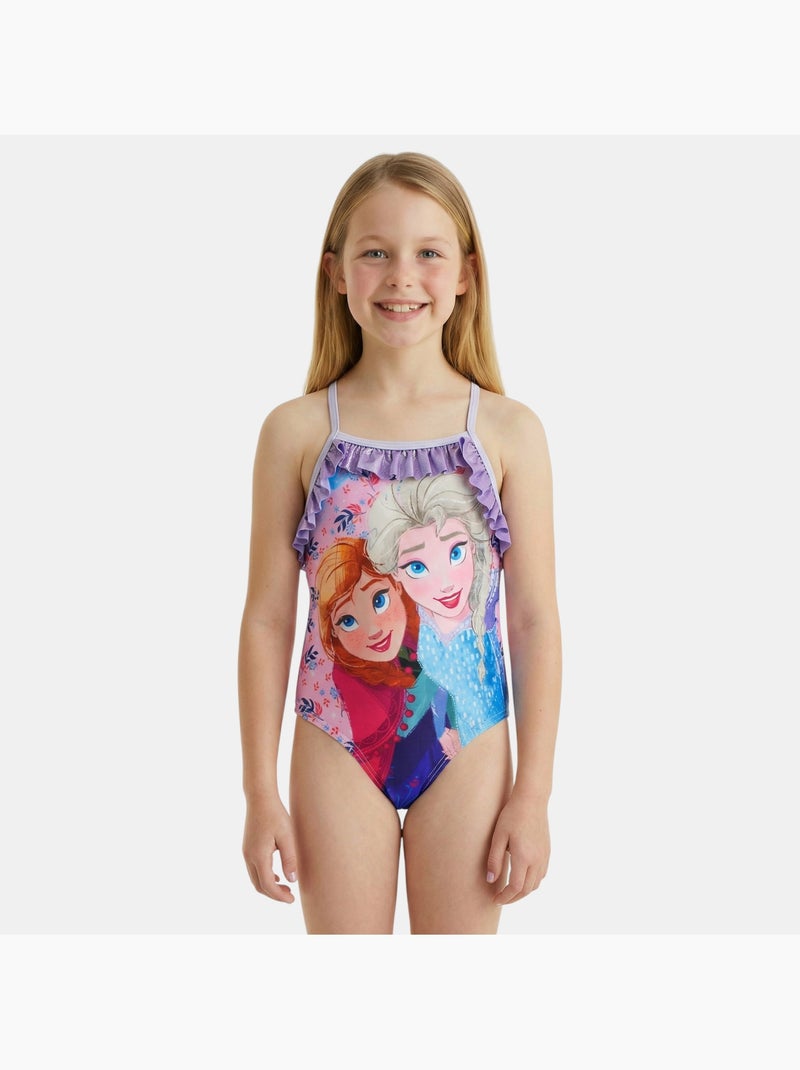 Disney - Maillot de bain 2 pièces avec jupe motifs Mauve - Kiabi