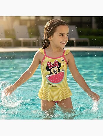 Disney - Maillot de bain bébé fille 1 pièce jaune à rayures avec volant motif personnage