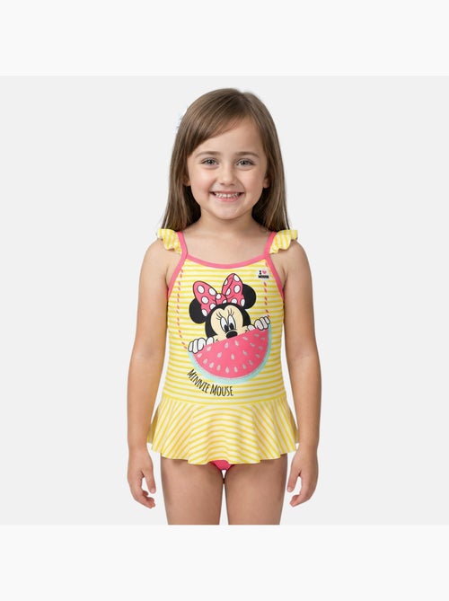 Disney - Maillot de bain bébé fille 1 pièce jaune à rayures avec volant motif personnage - Kiabi