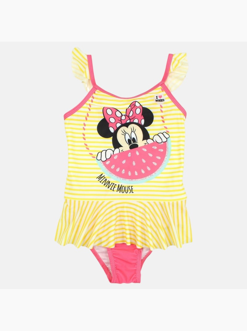 Disney - Maillot de bain bébé fille 1 pièce jaune à rayures avec volant motif personnage Jaune - Kiabi