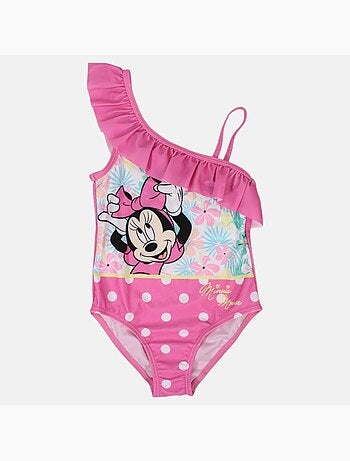 Disney - Maillot de bain fille 1 pièce asymétrique rose à pois motif personnage