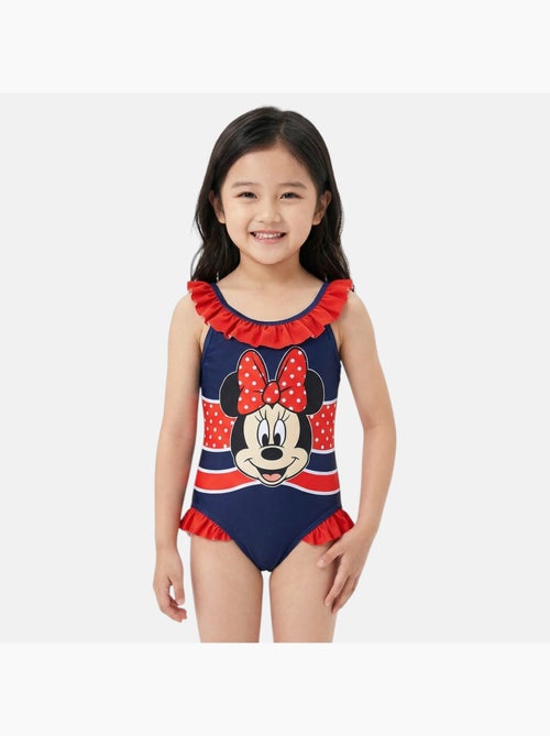 Disney - Maillot de bain fille 1 pièce bleu marine à volants motif personnage - Kiabi