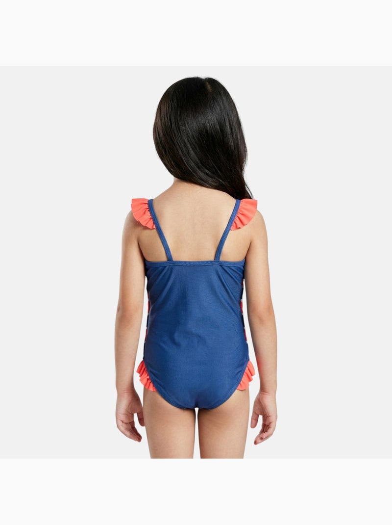 Disney - Maillot de bain fille 1 pièce bleu marine à volants motif personnage Rouge - Kiabi