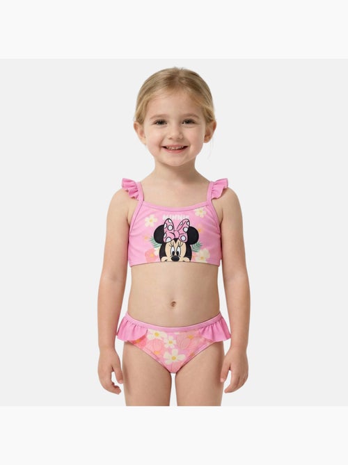 Disney - Maillot de bain fille 2 pièces rose à fleurs motif personnage - Kiabi