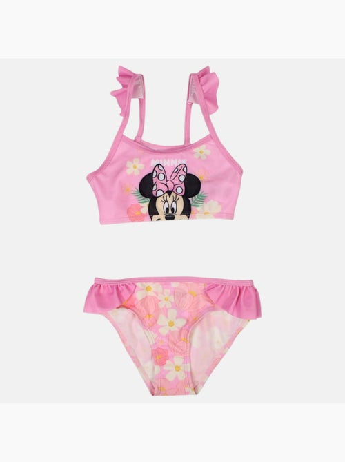 Disney - Maillot de bain fille 2 pièces rose à fleurs motif personnage - Kiabi