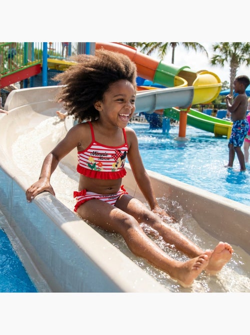 Disney - Maillot de bain fille 2 pièces rouge rayé avec volants motif personnage - Kiabi