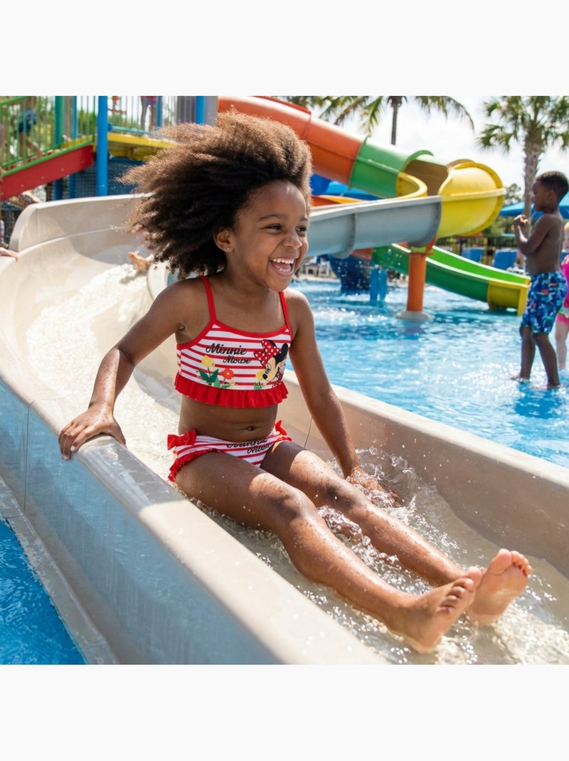 Disney - Maillot de bain fille 2 pièces rouge rayé avec volants motif personnage Rouge - Kiabi