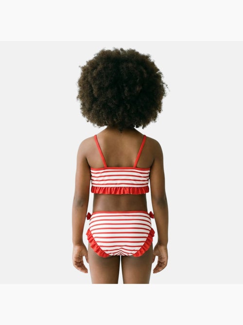 Disney - Maillot de bain fille 2 pièces rouge rayé avec volants motif personnage - Kiabi