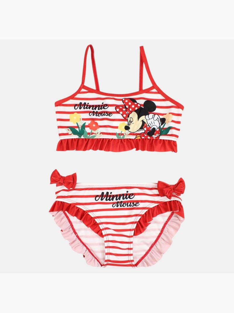 Disney - Maillot de bain fille 2 pièces rouge rayé avec volants motif personnage Rouge - Kiabi